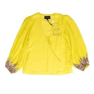 CYNTHIA ROWLEY - Silk Yellow Solid Long Sleeve Blouse